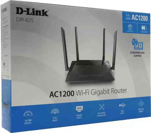 Router D-Link DIR-825 | 1200Mbps Dual Band Wi-Fi Router, Fast & Reliable Speeds, 2.4 GHz Up to 300Mbps & 5 GHz Up to 867Mbps, Gigabit Ethernet Ports, High Gain Antennas, Easy Setup, Black